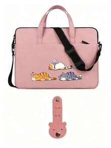 Laptop Bag, Compact Shoulder Bag With Accessory Compartments, Cat Print Design, Equipped With Detachable And Adjustable Shoulder Strap, Data Cable Storage, Fits In Suitcase, Laptop Protective Case, Briefcase, Document Storage Bag, Portable Commuter Bag, Suitable For Laptop And Tablet, Travel, Commute, Back To School, Halloween, Christmas Gift - Multicolor - View 15