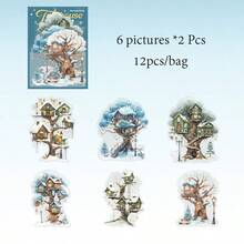 12pcs Creative Forest Library Theme Stickers, Vibrant Colors & Exquisite Illustrations, Multi-Functional Scrapbook Stickers For Decorating Art Journals, Card Making, Handmade Art DIY Stickers, Holiday Gift - Sticker - View 10
