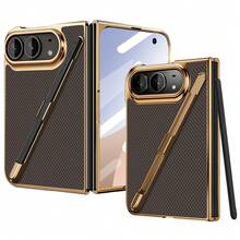VIETAO Electroplated Design Built-In Pen Mobile Phone Case Compatible With Samsung Galaxy Z Fold 8 Ultra 7 6 5 4 Carbon Fiber Pattern Phone Cover Compatible With Iphone Duo - Brown - View 14