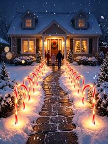 Christmas Candy Cane Solar String Lights, Waterproof Solar LED Ground Stake Lights, Auto Charging, 8 Hours Working Time, 8 Flashing Modes, Cute Candy Cane Shape, Suitable For Yard, Flower Bed, Pathway, Porch And Christmas Party Decoration - Multicolor - View 2