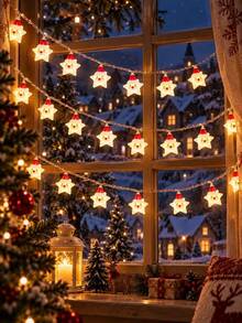 1pc Christmas Star LED String Lights, Battery Powered, 10/20 LED Beads, Creative Santa Claus And Star Design, Suitable For Bedroom, Living Room, Door/Window, Party Decoration, Create Christmas Party Atmosphere, Also A Beautiful Christmas Gift. - Multicolor - View 5