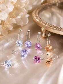 FOREVER QUEEN 1pc 925 Sterling Silver Colorful Pendant Earrings, Round Cut Cubic Zirconia Hook Earrings, Women's Style - Single - View 4