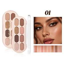HANDAIYAN Palet Eyeshadow Nuansa Hangat, Set Eyeshadow Matte Berkilau Cokelat Emas Merah Muda untuk Riasan Natural dan Tampilan Smoky - MultiWarna - View 10