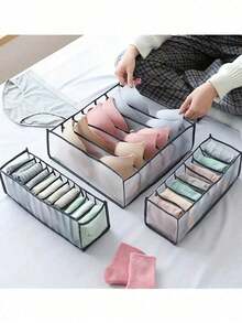 1/3pcs Foldable Storage Boxes, Grid Underwear Organizer Bags, 7-Compartment Drawer-Style Storage Boxes, Suitable For T-Shirts, Underwear Classification And Storage, Home Clothing Organization Essential, Christmas Gift Winter Holiday Necessity - Grey - View 9