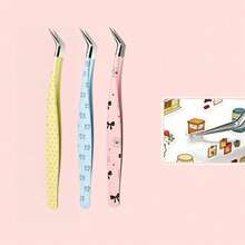 5pcs/1pc Curved Patch Cartoon Tweezers, New High Precision Anti-Static Eyelash Tweezer, Cartoon Eyelash Extension Tweezers, Eyelash Extension Tool, Beginner Tweezers, High Precision Eyelash Extension Helper, Eyelash Artist Gold Feather Stainless Steel Sticker Tweezers - Multicolor - View 30