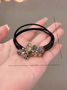 2pcs Butterfly Hair Scrunchies, Crystal Decorated Elastic Hairbands, Sweet Elegant Hair Accessories, Black Rhinestone Ponytail Hair Ties, For Women Daily Wear - Multicolor - View 5