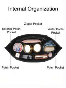 NEWHEY Felt Bag Organizer Insert For Tote Bags, 2mm Thick Bag-In-Bag, Large Capacity Handbag Liner, Multi-Compartment Makeup & Travel Storage Bag - Black - View 2