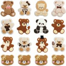 6pcs Curly Cartoon Cute Bear Embroidered Fabric Patch, Apple Bear Computer Embroidery Label, Brown Bear Patch Suitable For Clothes, Hats, Bags, Jeans, Shirts, ZLY Decorative Patch - Multicolor - View 2