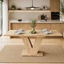 Extendable Dining Table 140/180*80 Cm, Suitable For 4-6 People, Rectangular Dining Table, Thickened Tabletop, V-Shaped Legs, Simple Style, Extendable Dining Table, Oak Color(Only Table - Oak + MDF - View 4