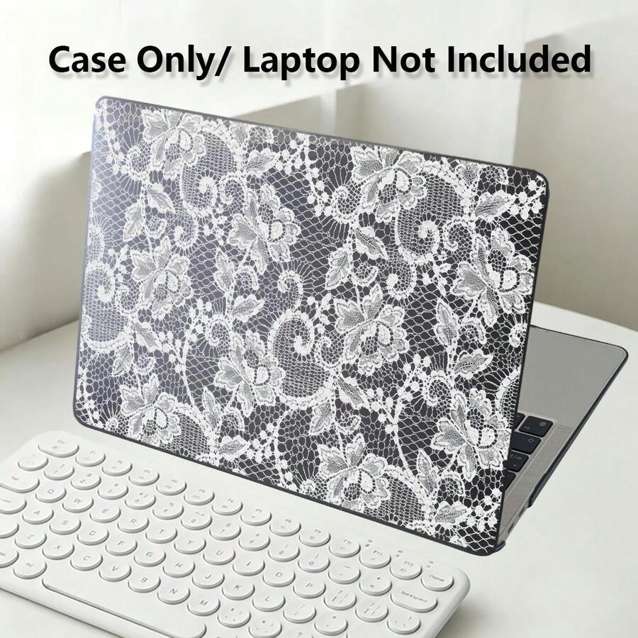 1pc Protective Case, Black & White Lace Print UV Printed Pattern, Laptop Protective Cover, Minimalist Lightweight Durable Protective Case Suitable For 13-Inch Neo Laptop Protective Case A3404 Model/ Air Pro 13.3 13.6 14.2 15.3 16.2 Inch/ Matebook D14/D16 - View 1