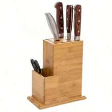 Bamboo Knife Holder (Knives Not Included), 7-Slot Universal Knife Block, Countertop Cutting Board Knife Rack, Convenient Kitchen Storage - Bamboo Wood Color - View 5