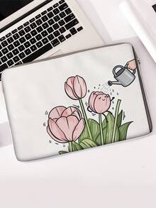 1pc Pink Tulip Print Laptop Sleeve, Shockproof Zipper Notebook Protective Bag, Portable Computer Case For School Office Travel - Multicolor - View 13
