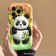 1pc Colorful Background Cute Panda Eating Bamboo Pattern Phone Case Compatible With Apple 18PROMAX/18PRO/18/17PROMAX/16promax/15promax/14promax/13promax/12promax/11promax/Compatible With Samsung S26/2524321U Phone Case Compatible With Redmi Note 1514PRO Compatible With Moto Compatible With Transsion Compatible With OPPO Phone Case - Off-white - View 3