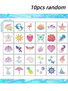 10/6/3pcs Temporary Tattoo Stickers, Combining Colorful Glitter Hibiscus And Marine Life, Vibrant And Realistic Colors, Suitable For Men And Women For Vacation, Travel, Gathering, Party, Daily Use, Waterproof And Durable, Random Styles - Multicolor - View 12