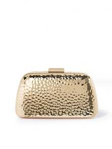 Dedoo 1pc Fashion Metal Decor Mini Box Clutch, Elegant Shiny Metal Strip Design, Luxury Style For Women, Suitable For Evening Party, Wedding, Ball - Gold - View 4