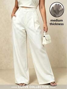 Plus Size Women Solid Color Casual Daily Wear Long Pants - White - View 7