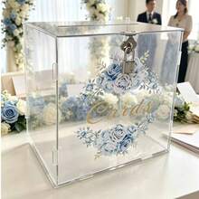 Blue Rose Print Transparent Acrylic Greeting Card Storage Box With Lock - 1PC - View 4