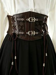 1pc Women's Renaissance Accessory Dark Gothic Style Fashion PVC Leather Harness, Suitable For Halloween, Carnival Party Or Daily Wear - Brown - View 3