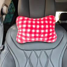 1pc Sweet Checkerboard Plush Car Seat Neck Pillow, Travel Relaxation Head & Neck Support Pillow, Soft & Comfortable Car Headrest - A - View 2