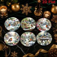Merry Christmas 1 Set Watercolor Robin Bird Design Wooden Non-Slip Coasters, Home Kitchen Decor Accessories, Suitable For Winter Holiday, Protect Tabletop Decor, Christmas Decoration Gift - Wooden Coaster LDX2842 - View 1