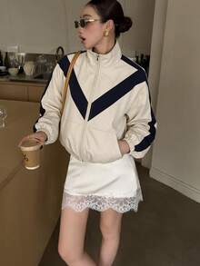 Autumn New Women's Woven Jacket Coat, Vintage Colorblock, Fashionable Stand Collar, Preppy Style, Apré Outfit Piece, Daily Commute, Sports, Multi-Style - Multicolor - View 7