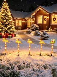 Christmas Solar Ground Lights, Santa Sleigh & Reindeer LED Pathway Lights, 8 Lighting Modes, Light Sensor, Auto On At Dusk, IP44 Waterproof Weather-Resistant, Candy Cane Garden Lawn Lights, Outdoor Christmas Yard Walkway Fence Holiday Party Decoration - Multicolor - View 4