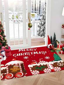 Cute Christmas Gingerbread Man Candy Print Doormat, Thick Short Plush Non-Slip Absorbent Rectangular Mat, Christmas Winter Entrance Bathroom Kids Room Holiday Decor Foot Mat - Multicolor - View 9