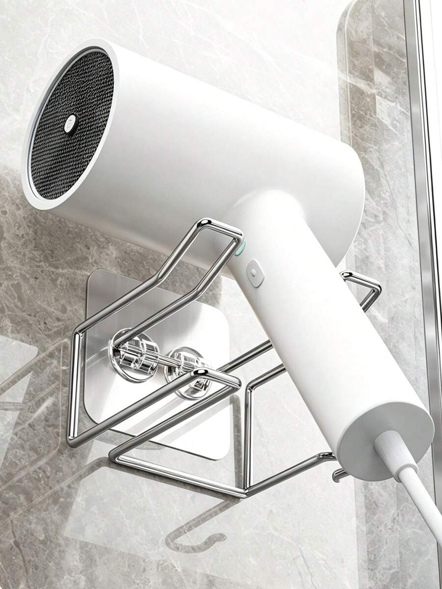 1pc Bathroom Wall-Mounted Hair Dryer Holder, No-Drill Hair Dryer Storage Rack, Bathroom Accessory