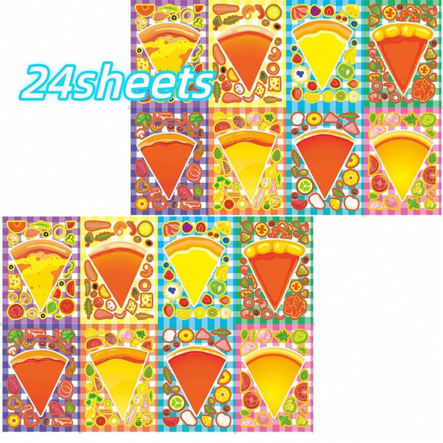 24pcs DIY Pizza Stickers For Kids, Christmas Party Stickers, Parent-Child Interactive Puzzle Toy, Brain Development, Holiday Party Gift, Gift Wrapping Stickers, Kindergarten Toy, Home Decor, Stick On Table, Notebook, Balloon, Suitcase, Refrigerator, Etc. - Mixed Color - View 1