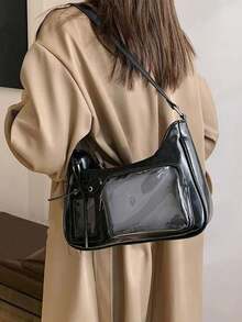 2025 New Japanese Style Bow Decor Shoulder/Crossbody Bag, Transparent Tote Bag, Suitable For Anime Fans, Daily/Commute Use, Street Style Japanese Women's Bag - Black - View 2