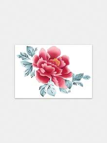 1pc Temporary Tattoo Sticker, Red Peony Flower Pattern, Realistic Tattoo Design, Suitable For Daily Wear, Bachelorette Party Favors, Music Festivals, Games, Graduation Gifts, Lasts 3-5 Days - Multicolor - View 3