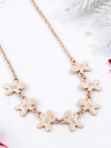 2Pcs/Set Dainty Christmas Jewelry Set Gold Plated Rhinestone Inlaid Xmas Gingerbread Man Pendant Jewelry, Holiday Party Accessories For Kids Girls - Multicolor - View 4