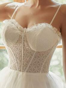 Elegant White Lace Tulle Dress, Suitable For Party, Ball, Wedding Guest, Bridesmaid And Christmas New Year - White - View 3