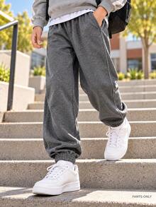 Young Boy Casual Minimalist Versatile College Style Diagonal Pocket Dark Gray Long Pants Suitable For Vacation Travel Sports School Daily Wear - Dark Grey - View 3