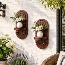 Geometric Oval Wooden Wall Shelf With Hooks, Boho Wall Mount Display Rack, Home Decor Room Decor Bedroom Decor For Bedroom Kitchen Bathroom, Wall Hanging Storage Organizer - View 6