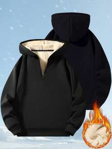 Women's Winter Fleece Half-Zip Hooded Sweatshirt, Warm Sports Top, Suitable For Running, Cycling, Basketball, Gym Workout And Casual Wear - Black - View 8