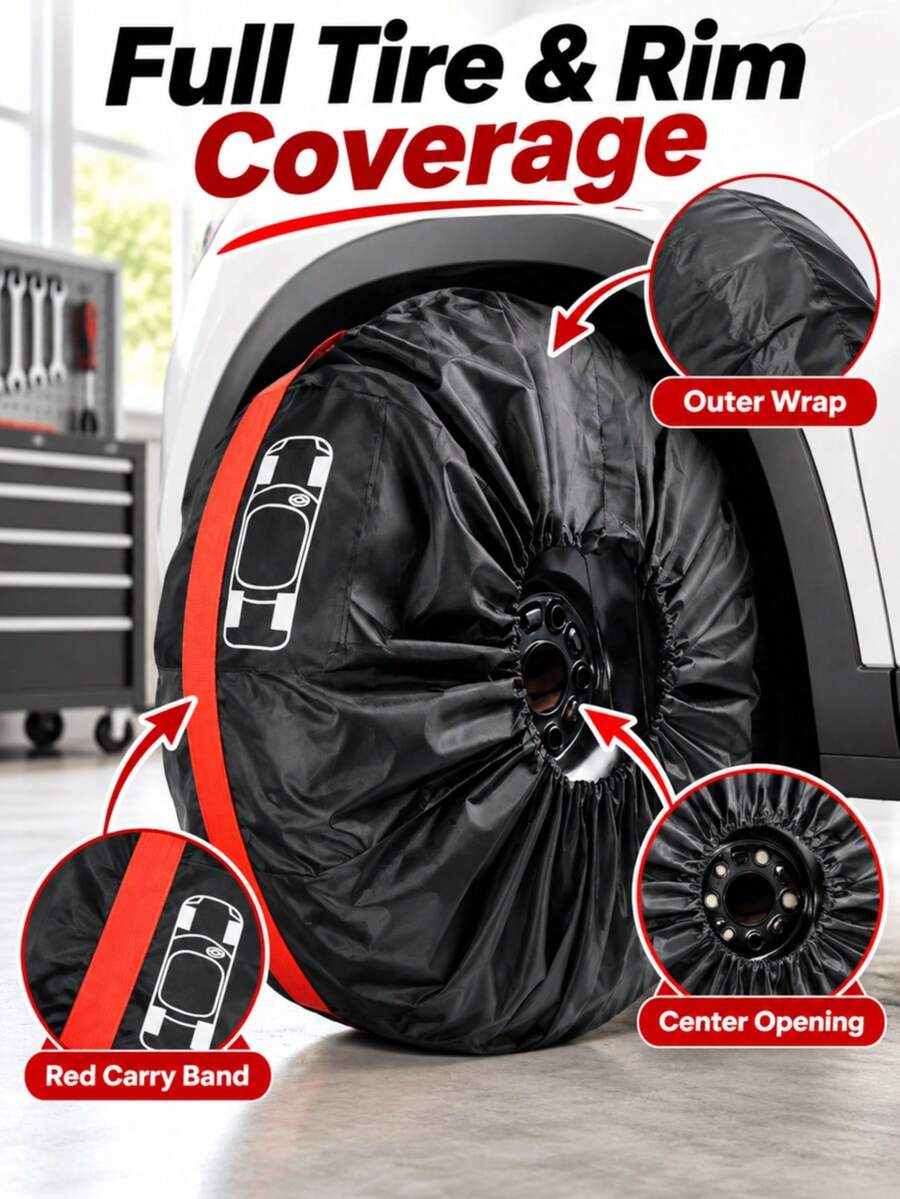 4pcs Oxford Fabric Tire Covers, Waterproof Dustproof Full-Cover Wheel Storage Protectors, Spare Tire Cover Options For 13-23 Inch Tires, Protective Accessories For Compatible Tire Sizes - Tire Cover - View 1