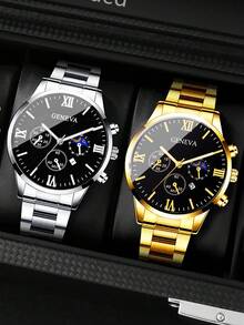 8pcs New Business Men's Watch Set, Stainless Steel Material, Calendar Wristwatch, Letter Accessories, Daily Life - Multicolor - View 5
