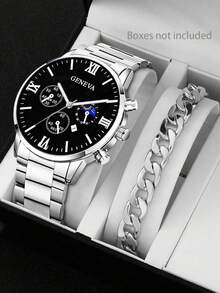 8pcs New Business Men's Watch Set, Stainless Steel Material, Calendar Wristwatch, Letter Accessories, Daily Life - Multicolor - View 4