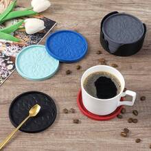 6pcs Thick Solid Color Round Silicone Coaster Set With Storage Rack, Minimalist Non-Slip Heat-Resistant Coasters, Reusable Table Mats, Suitable For Dining Table, Cafe, Picnic, Birthday And Holiday Party - Multicolor - View 3