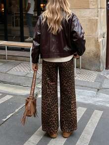 Celana Panjang Wanita Motif Leopard Model Lurus Terbaru Musim Gugur/Dingin - MultiWarna - View 2