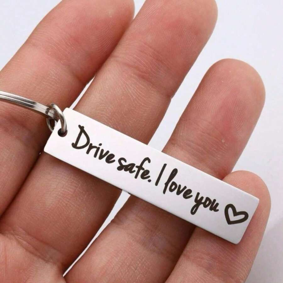 1pc Men's Slogan Pattern Engraved Keychain, Stainless Steel Rectangular Pendant, Casual Keychain, Daily Gift, Car Key Accessory, Car Decor, Bag Charm, Cute Gothic Y2K Style