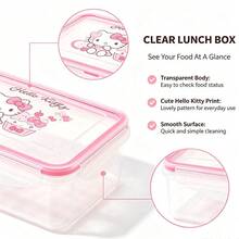 Miniso Sanrio Characters Series Rectangular Four‑Side Buckle Food Storage Box, Hello Kitty Printed Airtight Lunch Container, Leak‑Proof Fresh‑Keeping Box, Portable Holder For Fridge, Student & Kitchen‑1pc - View 7