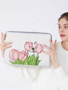 1pc Pink Tulip Print Laptop Sleeve, Shockproof Zipper Notebook Protective Bag, Portable Computer Case For School Office Travel - Multicolor - View 11