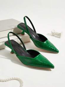 Women's Solid Color Unique Textured Design Elegant Comfortable Fashion Versatile New Pointed Toe Stiletto High Heels (Random Cut) - Green - View 1