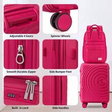 Lightweight Luggage Sets 3 Pieces Carry On Luggage Expandable PP 20 Inch Suitcases With Wheels - Rose Red - View 4
