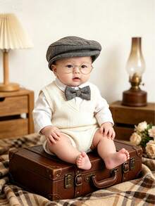 Newborn Baby Ins Style/Vintage Photography Props Hat + Glasses + Bow Tie + Frame For Boys And Girls 100 Days/Full Month Anniversary/INS Blogger Same Style - Multicolor - View 4