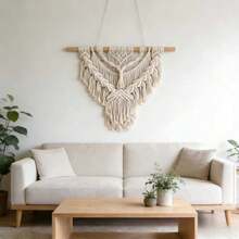1pc Bohemian Style Macrame Wall Hanging, Handmade Woven Tassel Wall Tapestry, Living Room Bedroom Farmhouse Background Wall Decor - Beige - View 2