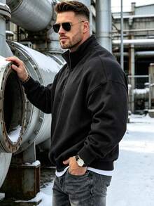 Men's Half-Zip Sweatshirt, Fashionable Sports Stand Collar Top, Suitable For Daily Wear, Exercise And Vacation, Perfect Gift For Husband - Black - View 4