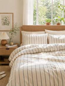 Haus Hana 3pcs Vintage Boho Stripe Duvet Cover Set – 100% Polyester Soft Breathable Bedding, Minimalist All-Season, Machine Washable (1 Cover + 2 Pillowcases, No Fitted Sheet/Insert) - sunset - View 1